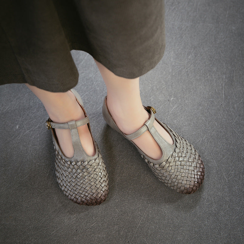Mouth Woven Mary Jane First Layer Women's Casual Shoes