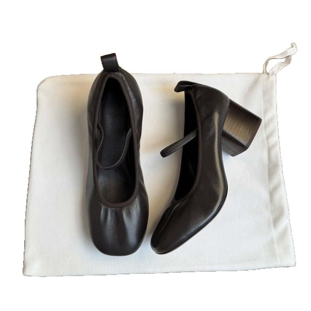 Chunky Ballet Soft Square Toe With Shallow Mouth Heels