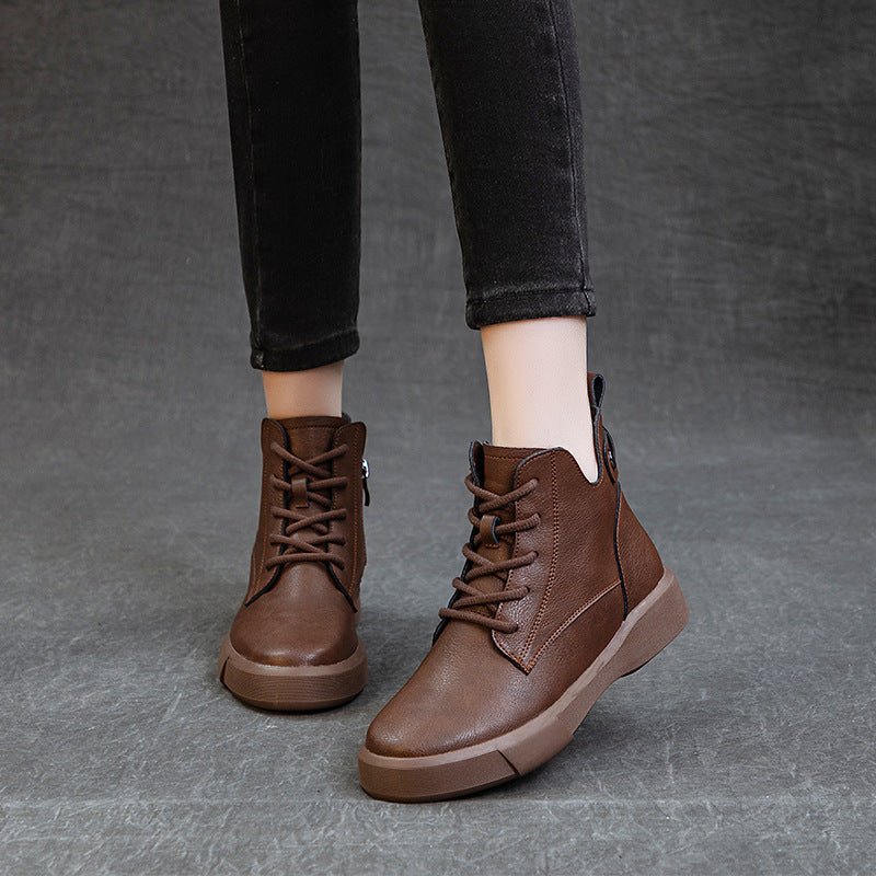 Women's Brown Soft Martin Thick-soled Retro Literary Boots