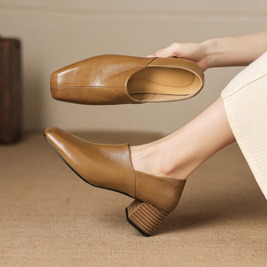 Women's Square Toe Chunky Small Elegant Deep Mouth Minimalist Style Women's Fashion Shoes