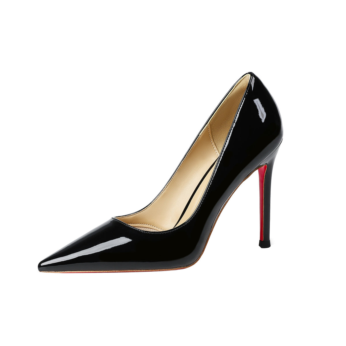 Women's Built-in Toe Protection Air Cotton Black Pointed Stiletto High Patent Heels