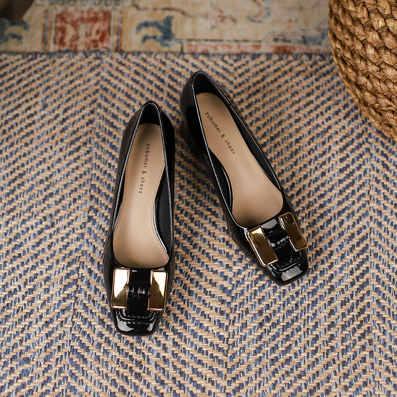 Women's Chunky Mary Jane Kitten Metal Buckle Women's Fashion Shoes