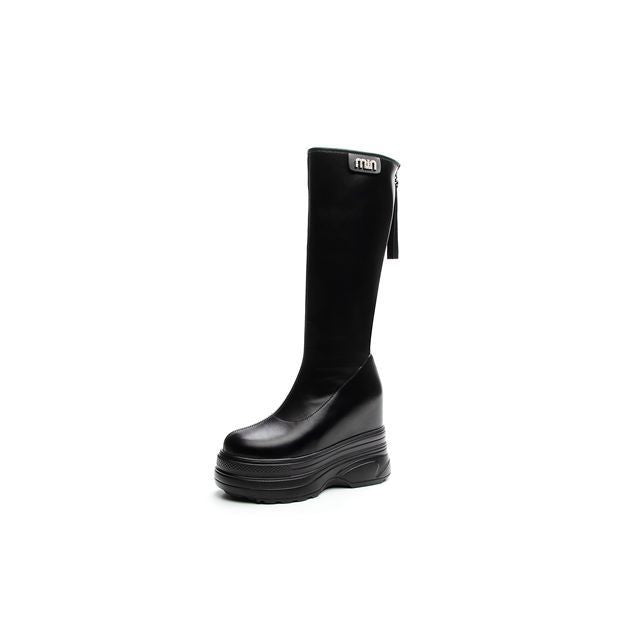 Women's Thick Bottom Lifted Type Below The Knee Wild Little Princess Women's Leather Boots