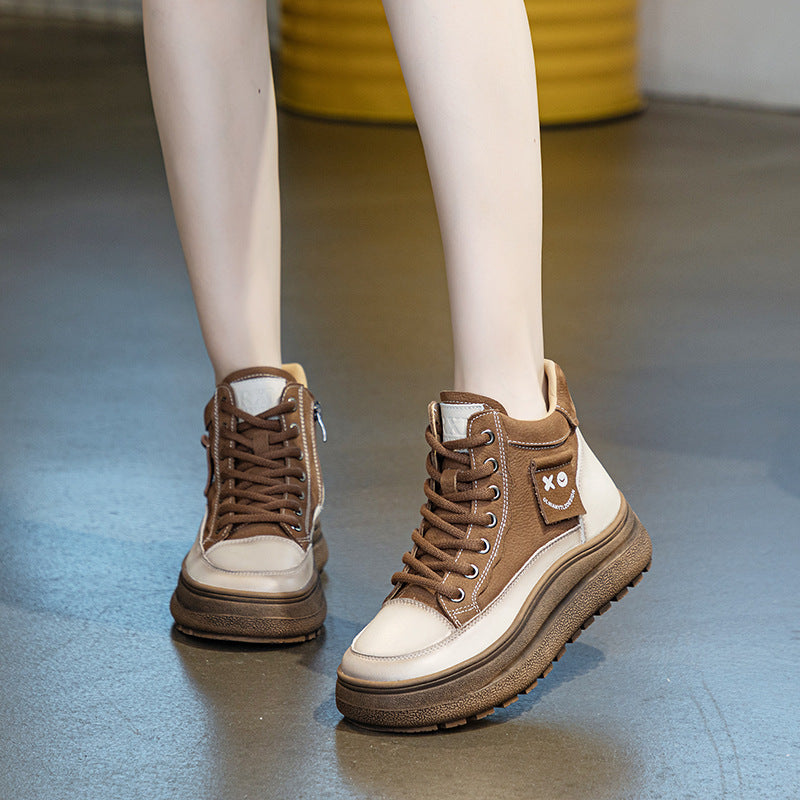 Genuine Full Cowhide Thick Retro Easy Matching Women's Leather Boots