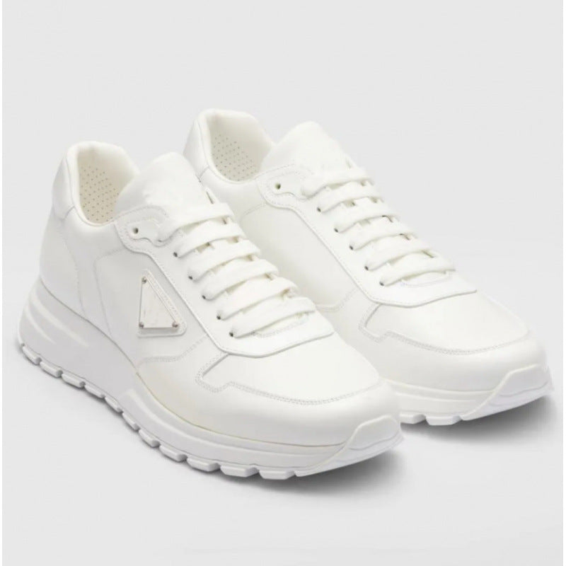Logo Badge Platform Heightened Daddy Round Toe Lace Women's Sports Shoes
