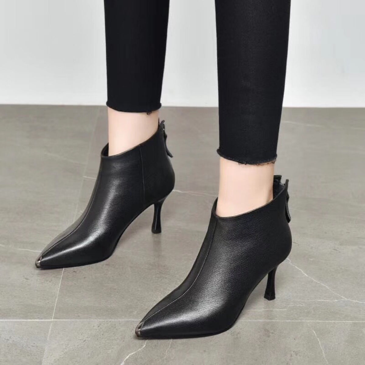 Women's Stiletto High Small Thin Booties Fleece-lined Women's Leather Boots