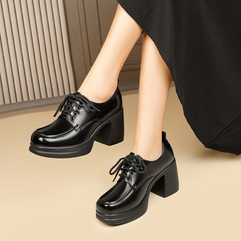 Women's Autumn Platform High Waterproof Genuine Bright British Women's Fashion Shoes