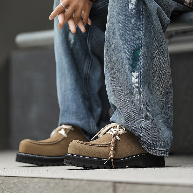 Khaki Thick Bottom Increased Kangaroo Trend Retro Leather Shoes