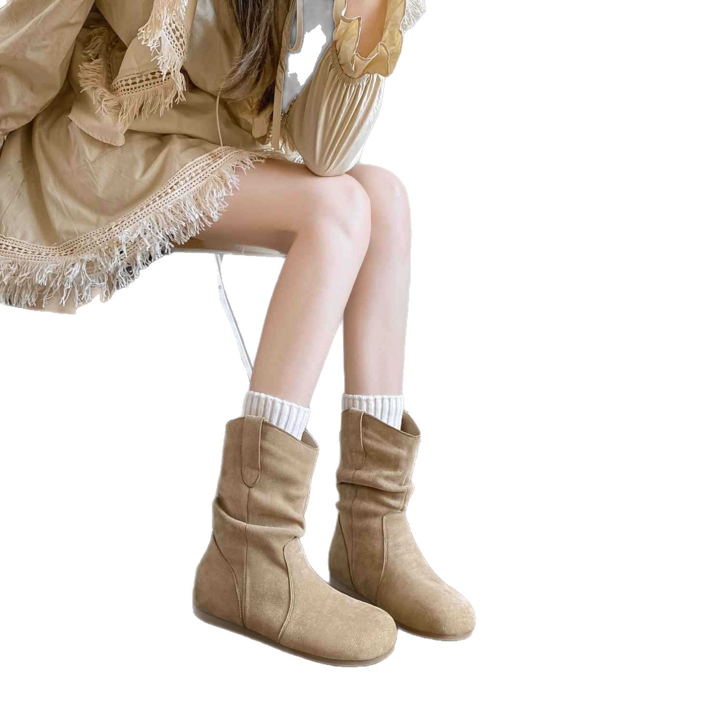 Women's Large Size Pile Style Middle Tube Boots