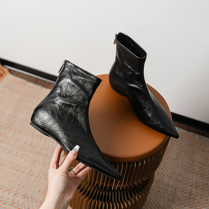 Women's Bootie Slimming Versatile Height Increasing Insole Low Women's Leather Boots