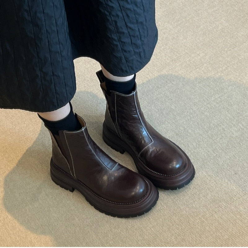 Women's Fan Retro British Style Chelsea Thick Bottom Knight Boots