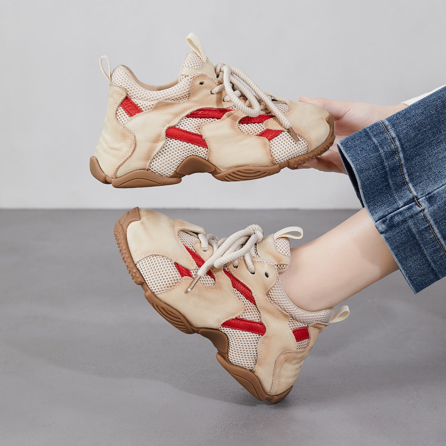 Women's First Layer Contrast Color Dad Spring Mesh Platform Women's Sports Shoes