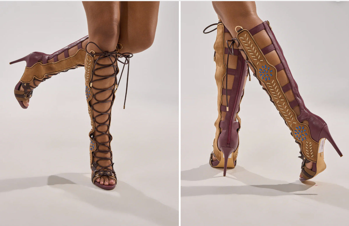 Women's Runway Stiletto Peep Toe Strap Plush Women's Fashion Shoes