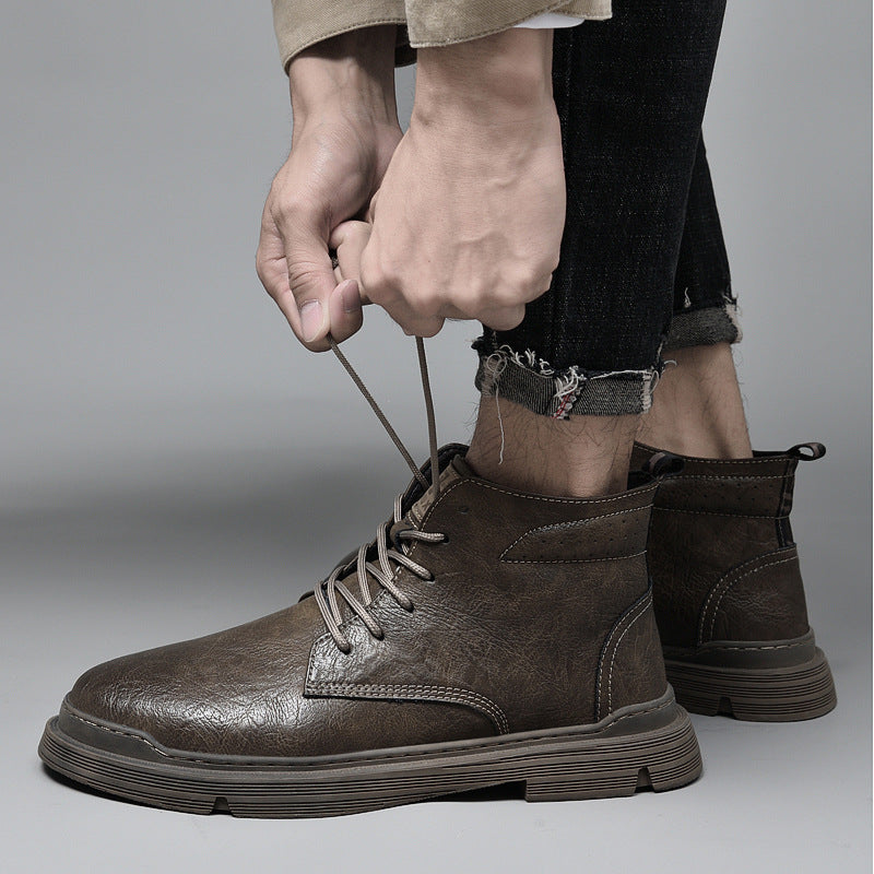 Men's Warm Martin Brown Round Head Plus Men's Leather Boots