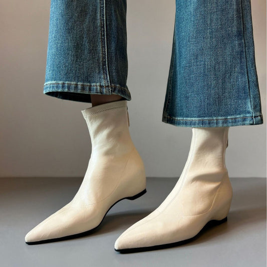 Height Increasing Insole Skinny Flat Bottom Pointed Toe Boots