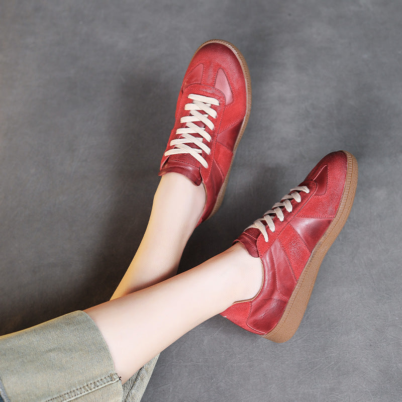 Layer Cowhide Handmade Retro German Training Round Toe Women's Sports Shoes
