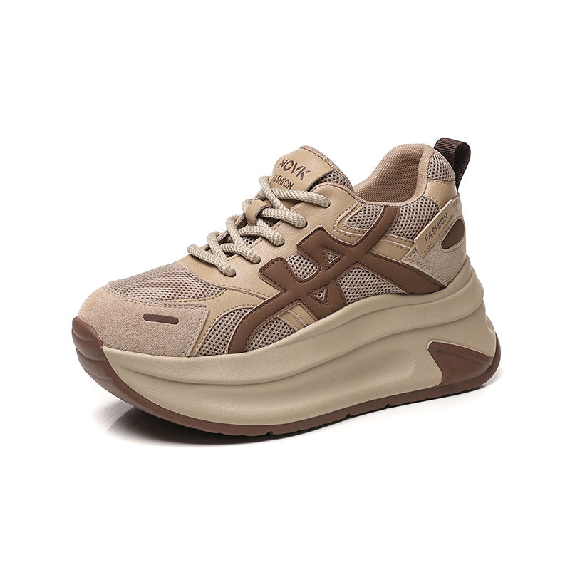 Women's Increasing Insole Mesh Platform Dad Lace Color Block Surface Small Women's Sports Shoes