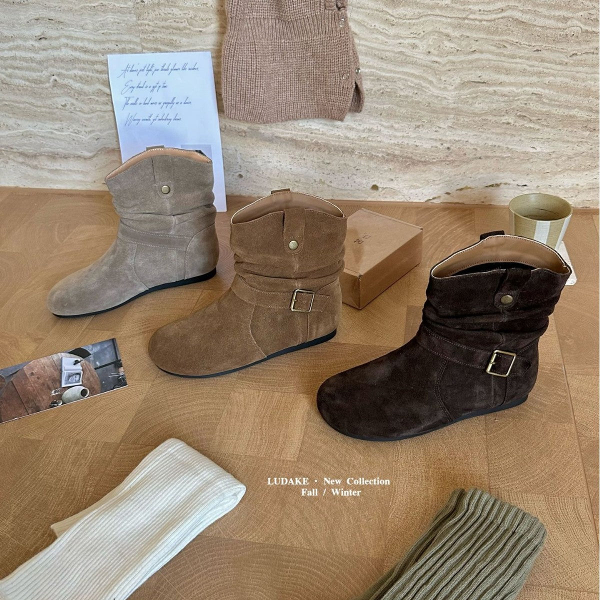 Women's Style Two-way Thin Low-cut Fashion Slip-on Women's Leather Boots