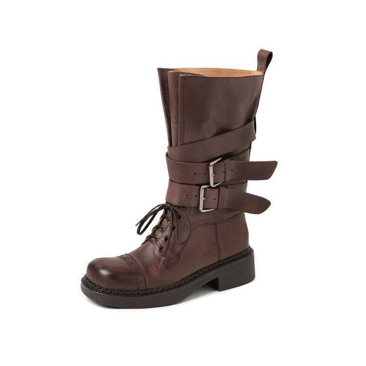 Middle Belt Buckle Motorcycle Fried Street Knight Boots