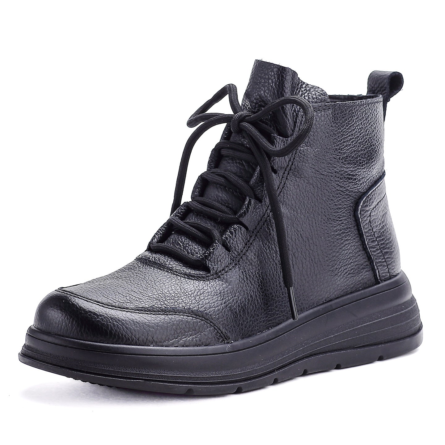 Women's Retro Lace Up Short Wedge Platform Round Head Boots