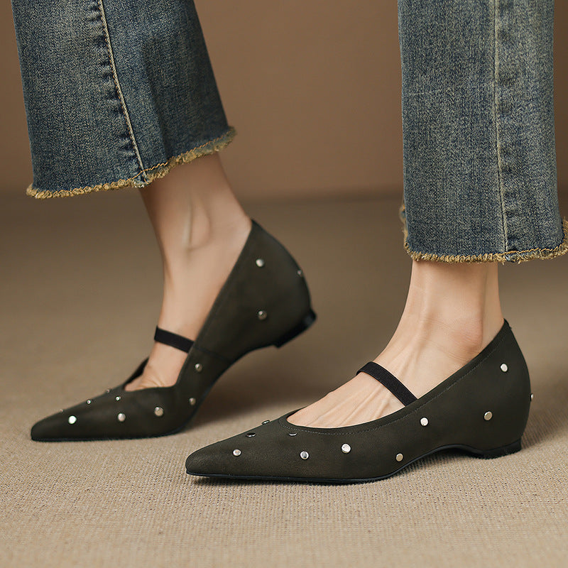 Increasing Insole Rivet Shallow Mouth Strap Mary Jane Female Commuting Women's Fashion Shoes