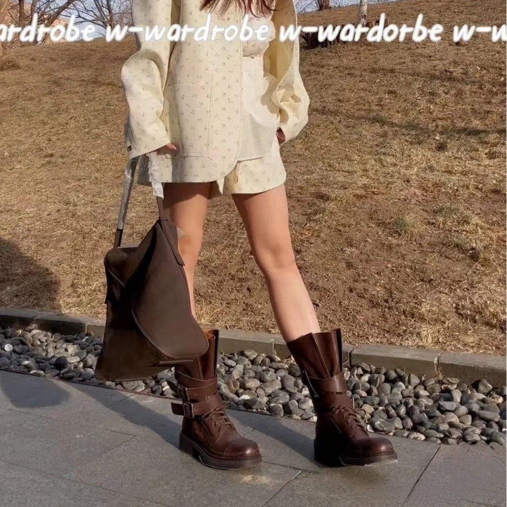 Women's Chunky British Martin Retro Large Size Women's Leather Boots