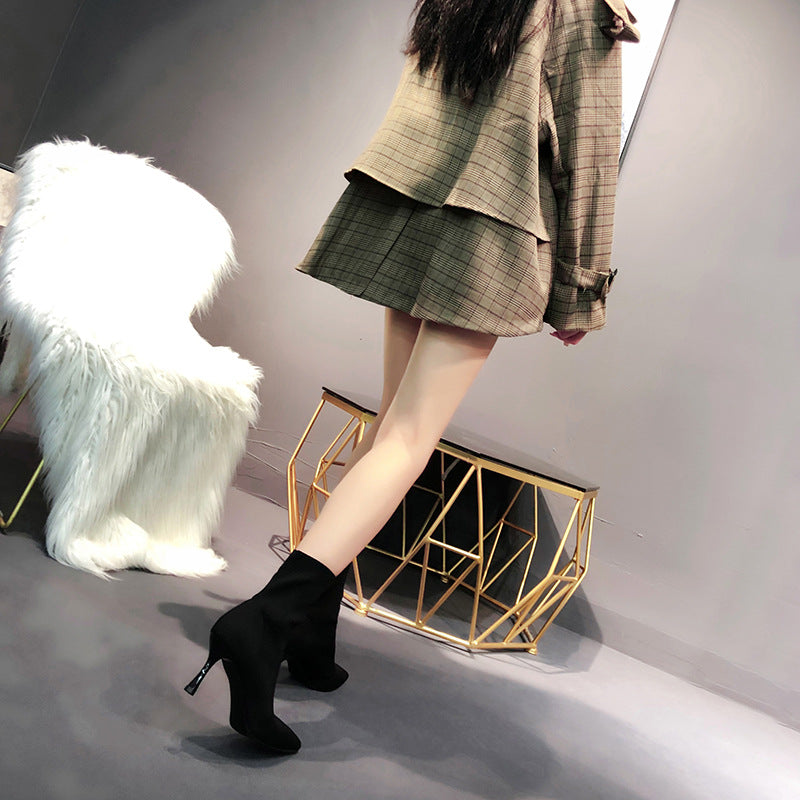 Women's Long Elastic Socks Fine With Black Stretch Pointed Knitted Skinny Heels