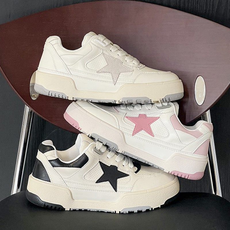 Women's Cowhide Breathable White For Spring Platform Retro Sneakers