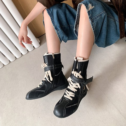 Women's Cowhide Fashionable Retro Side Zipper Safari Jacket German Training Martin Women's Leather Boots