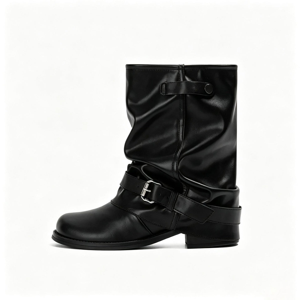 Women's Insole Western Cowboy Pile Style Short Retro Rub Colored Pleated Women's Leather Boots
