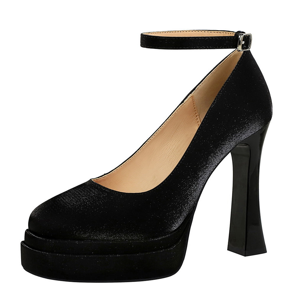 Women's Satin High Low-cut Waterproof Platform Chunky Women's Fashion Shoes