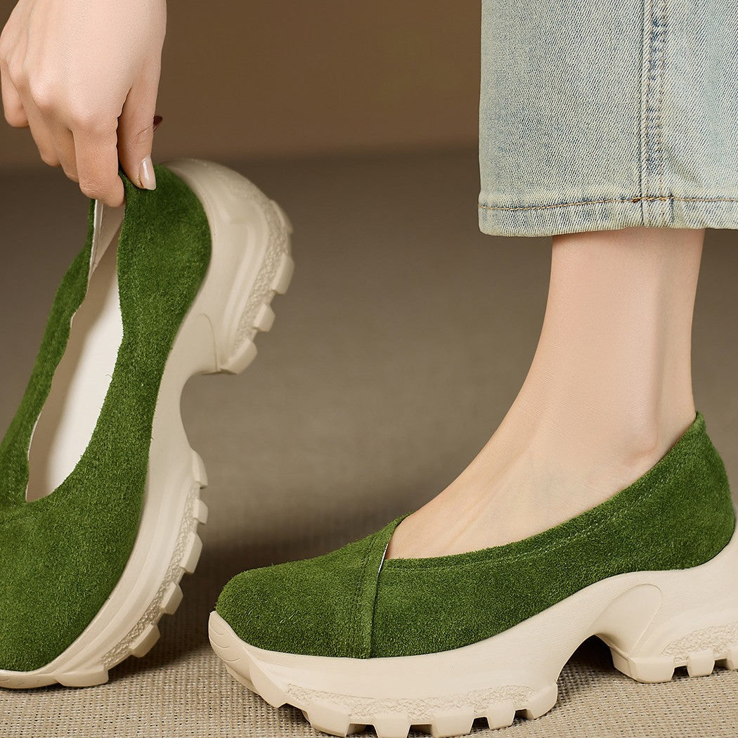 Women's Sheepskin Spring Style Platform Green Slip-on Lazy Women's Casual Shoes