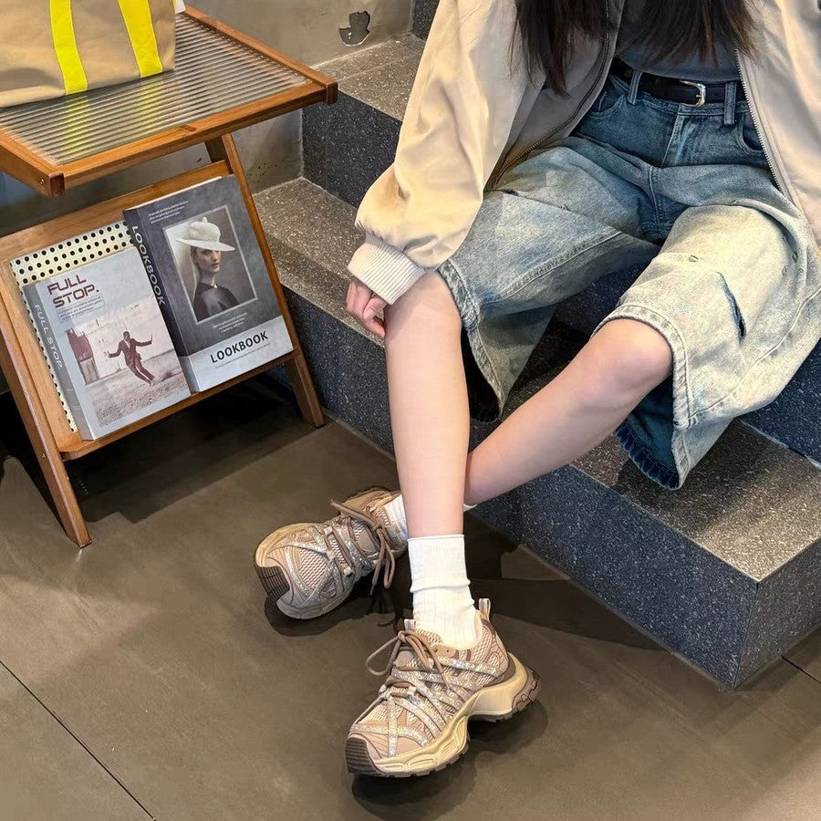Women's Style Genuine Invisible Height Increasing Insole Dad Breathable Outdoor Mountaineering Sneakers