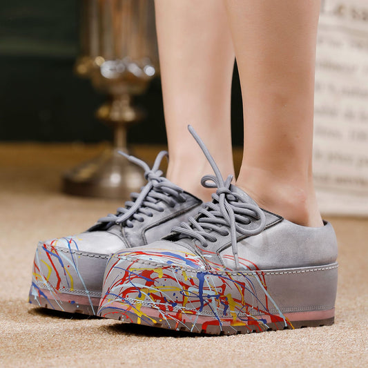 Women's Up Round Toe Platform Retro Increased Women's Fashion Shoes
