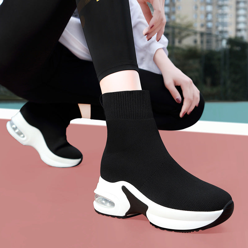 Women's Stretch Sock Single Short Height Increasing Insole Women's Leather Boots