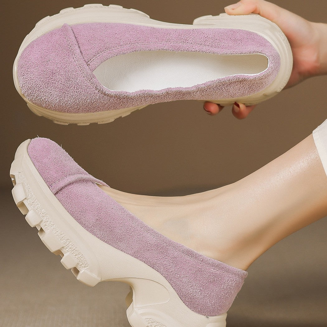 Women's Sheepskin Spring Style Platform Green Slip-on Lazy Women's Casual Shoes