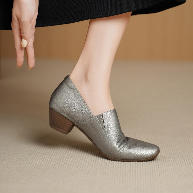 Super Soft Sheepskin Square Toe Thick Deep Mouth Versatile Single-layer Women's Fashion Shoes