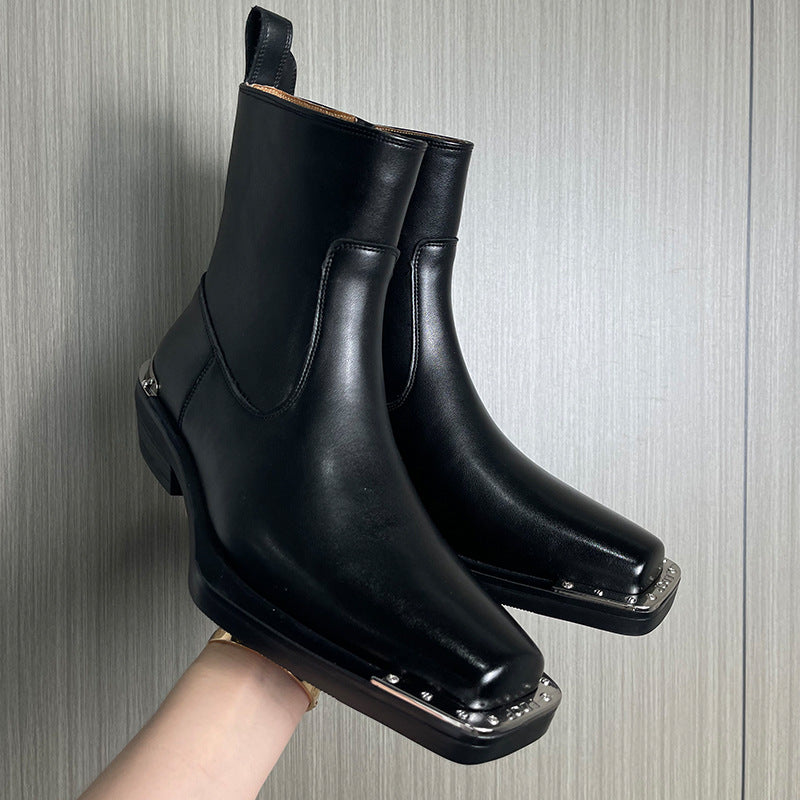 Men's High Square Toe Chelsea Zipper Trendy Men's Martin Boots