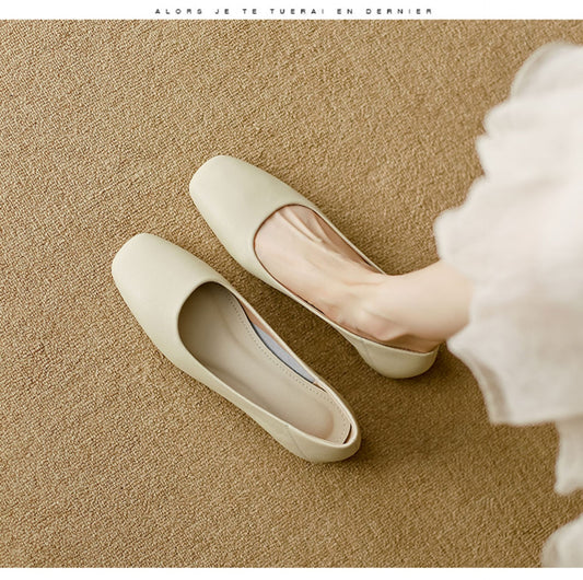 Version French Style Genuine Glove Female Flat Square Toe Gentle Women's Fashion Shoes