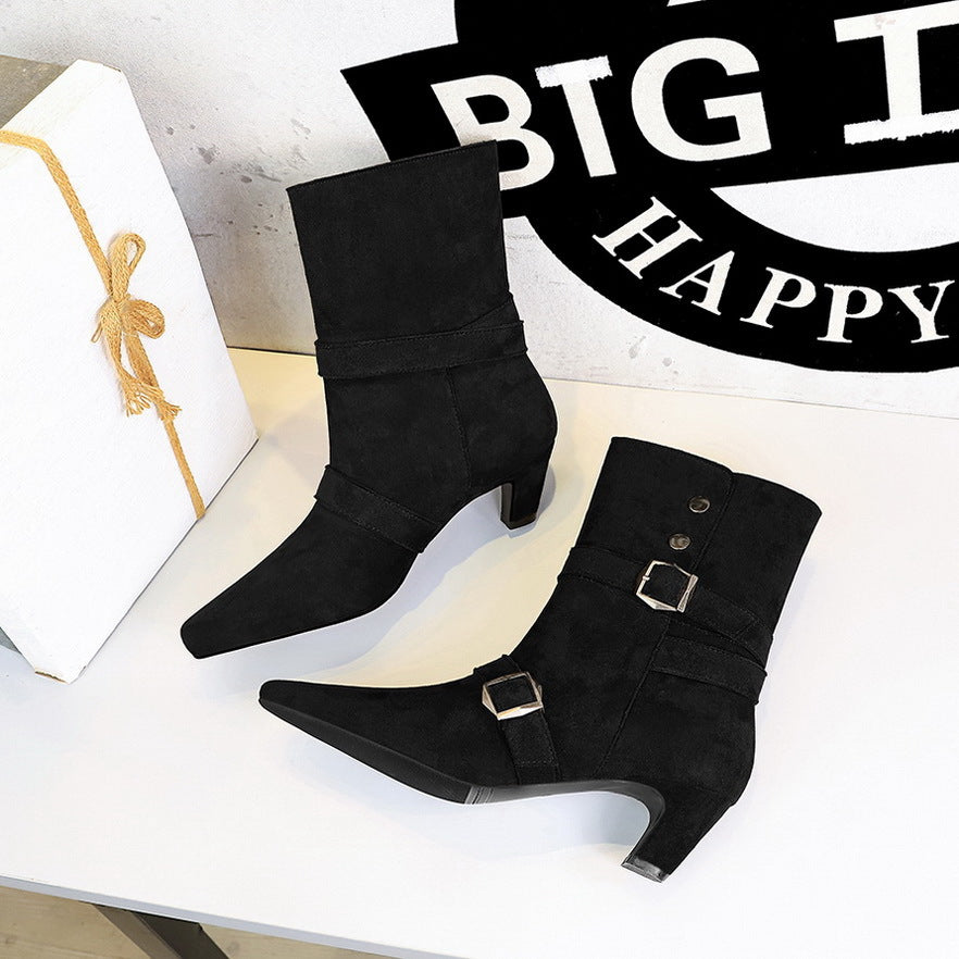 Women's Retro Design Fashion Square Toe Belt Buckle Minority Boots