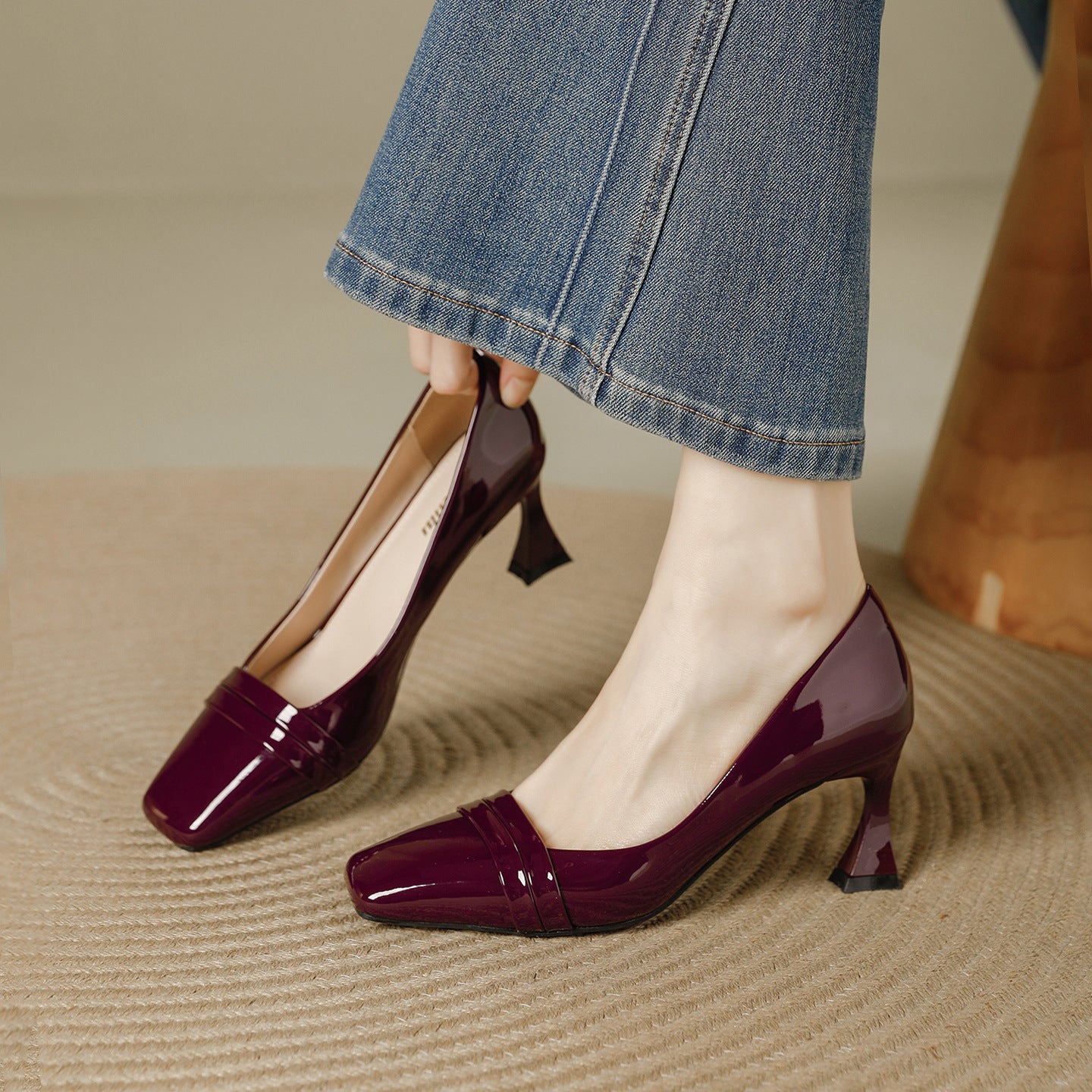Women's Square Toe Patent Pumps Dress Comfortable Commute Low-cut Heels