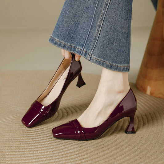 Women's Square Toe Patent Pumps Dress Comfortable Commute Low-cut Heels