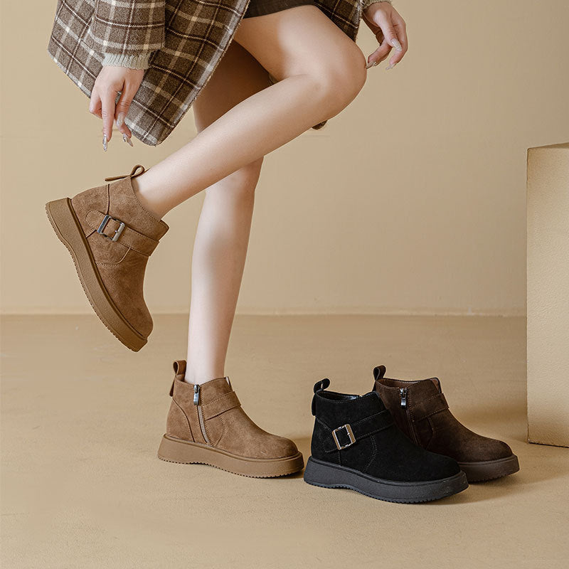 Women's Platform Vintage Martin Fleece Lined Fashion Women's Leather Boots