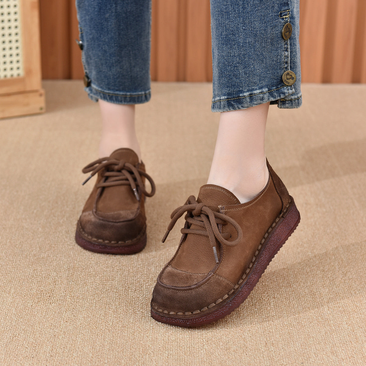 Women's First Layer Cowhide Handmade Retro Pumps Autumn Comfortable Soft Bottom Casual Shoes