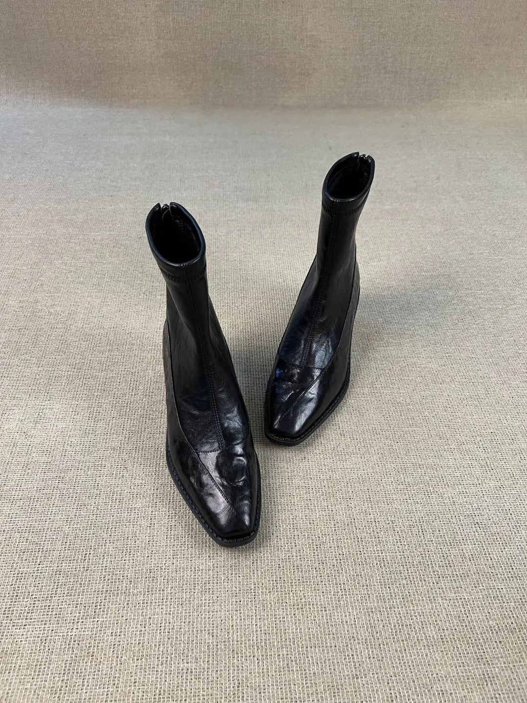 Women's Stretch Thin Chunky Black Short Suede Slimming Women's Leather Boots