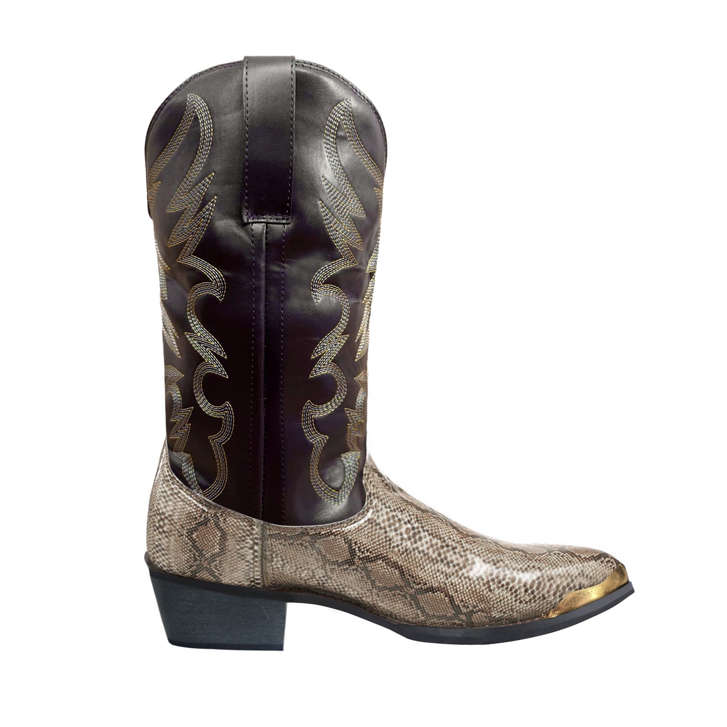 Men's Embroidered High Wooden Root Western Cowboy Pattern Heels