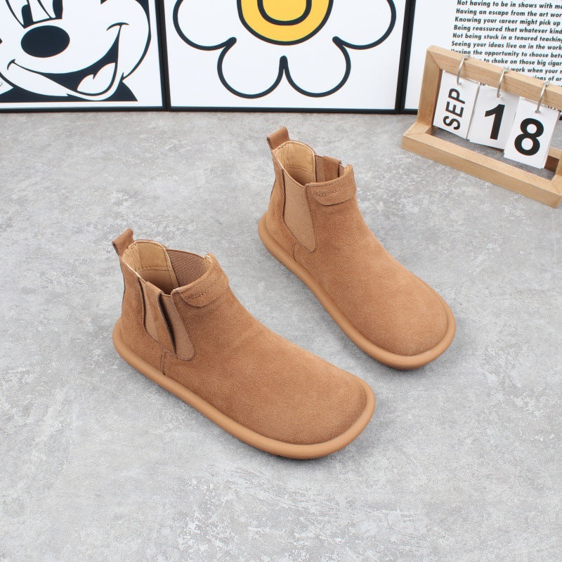 Women's Korean Style Genuine Flat Round Toe Women's Leather Boots