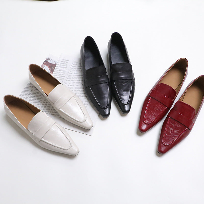 Women's Basic Simple Uniform Genuine Pumps Leather Shoes