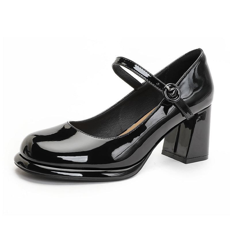 Women's Mary Jane Spring Red High Chunky Waterproof Platform Round Buckle Women's Fashion Shoes