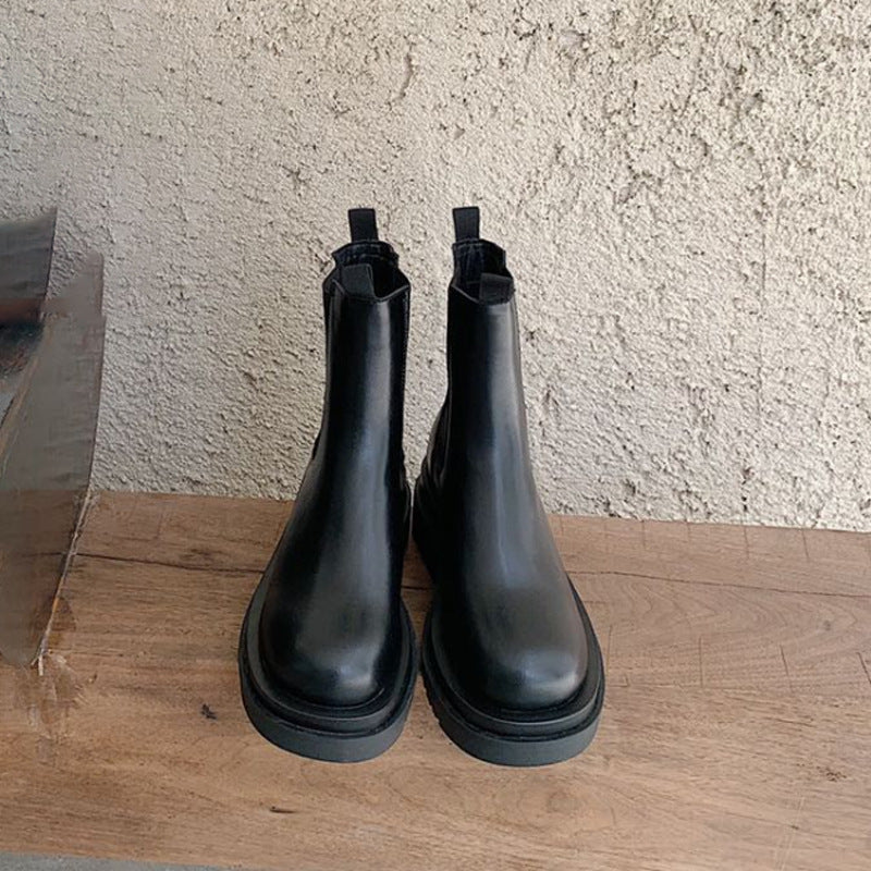 Women's Middle Platform Martin Smoke Pipe British Style Women's Leather Boots